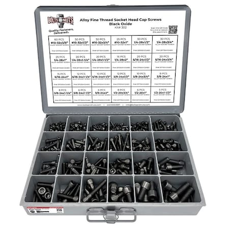 Boltsandnuts.Com Inch Alloy Allen Fine Thread Socket Head Cap Screws Bolts Black Oxide Assortment - 453 PCS Assortment Kit #302